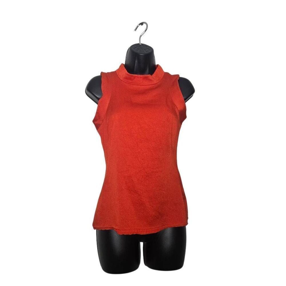 Alexander McQueen Blouse Size 40 Red Mock Neck Sleeveless Top Classic